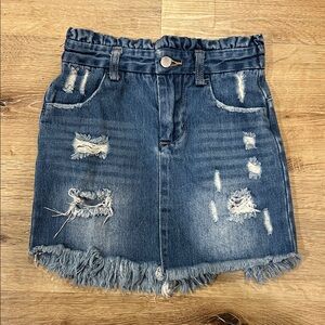 Girls Distressed Denim Skirt